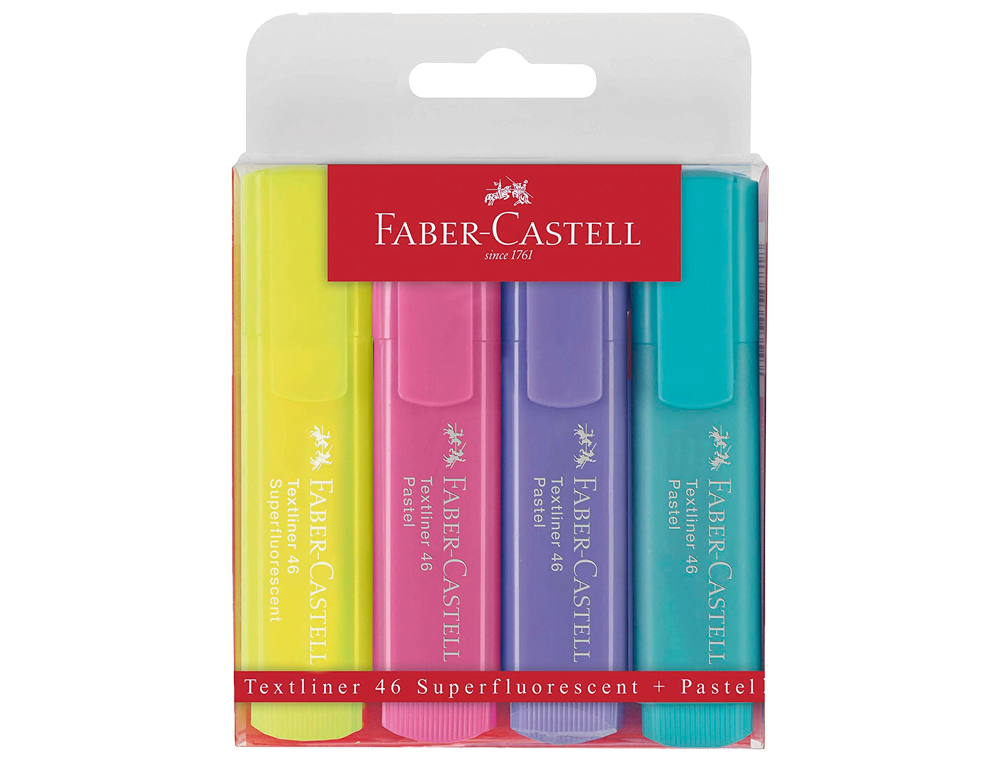 ROTULADOR FABER FLUORESCENTE 1546 COLOR PASTEL ESTUCHE 4 UNIDADES COLORES SURTIDOS