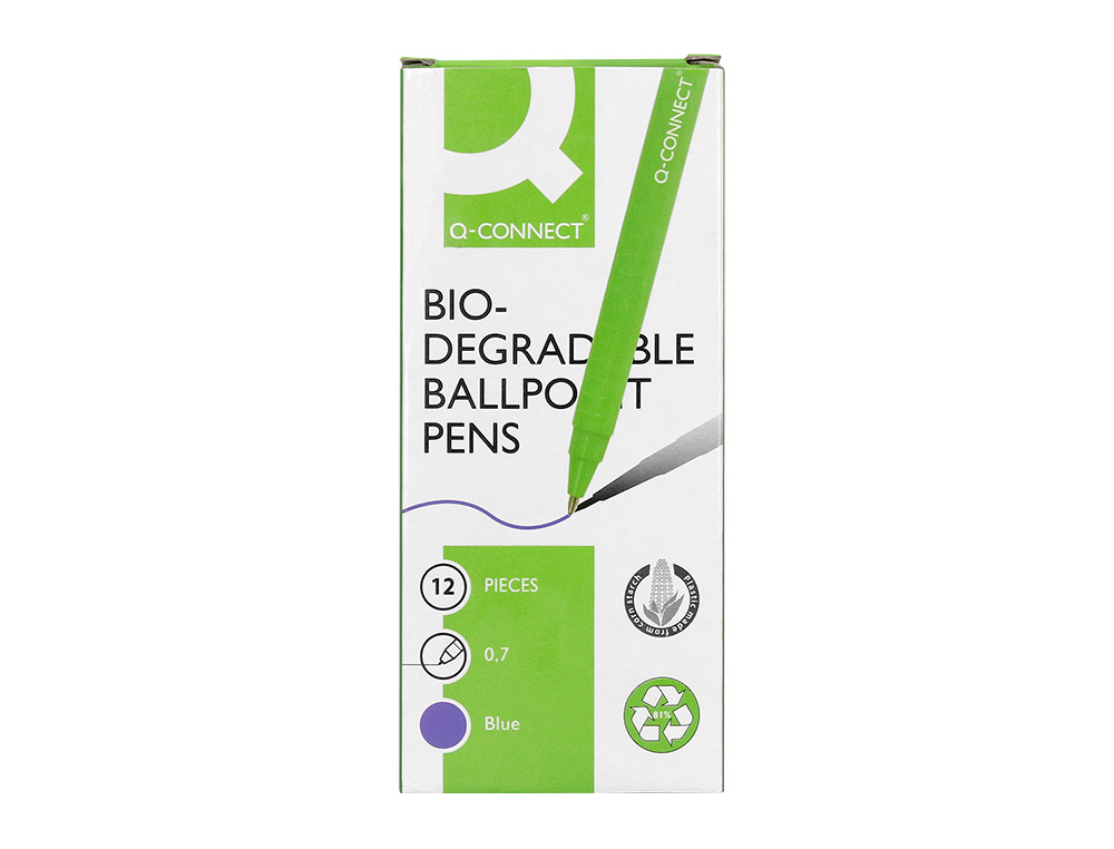 BOLIGRAFO Q-CONNECT RETRACTIL KF14625 BIODEGRADABLE VERDE TINTA AZUL