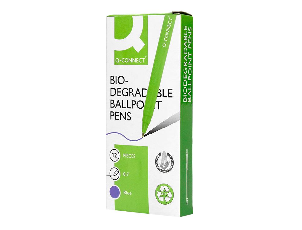 BOLIGRAFO Q-CONNECT RETRACTIL KF14625 BIODEGRADABLE VERDE TINTA AZUL