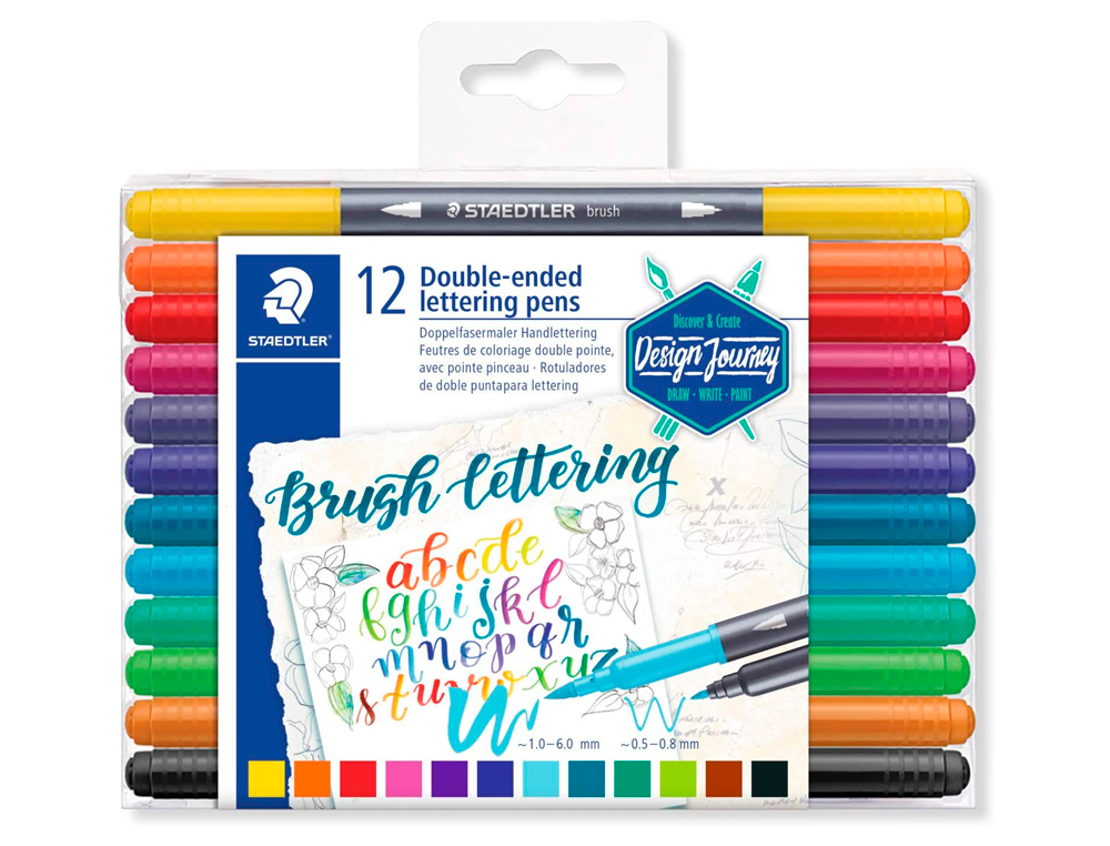 ROTULADOR STAEDTLER 3004 DOBLE PUNTA PARA LETTERING ESTUCHE DE 12 UNIDADES COLORES SURTIDOS