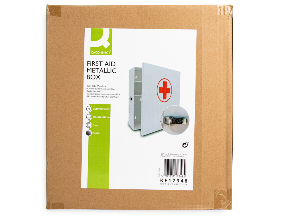 BOTIQUIN Q-CONNECT METALICO 4 COMPARTIMENTOS VACIO PRIMEROS AUXILIOS 275X300X120 MM