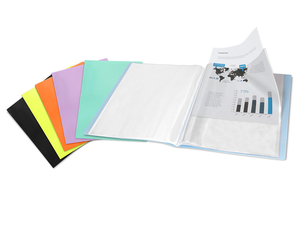 CARPETA LIDERPAPEL ESCAPARATE 60 FUNDAS POLIPROPILENO DIN A4 NEGRO OPACO