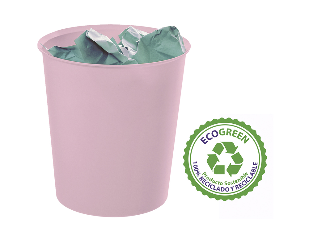 PAPELERA PLASTICO ARCHIVO 2000 ECOGREEN 100% RECICLADA 18 LITROS COLOR ROSA PASTEL 290X310 MM