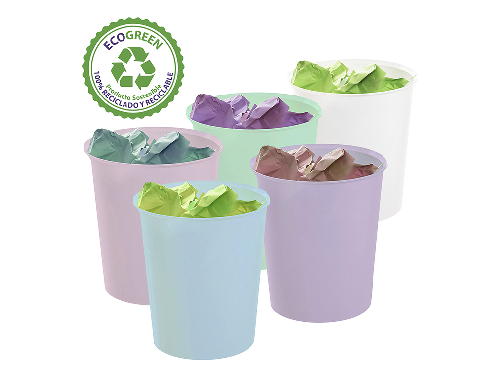 PAPELERA PLASTICO ARCHIVO 2000 ECOGREEN 100% RECICLADA 18 LITROS COLOR ROSA PASTEL 290X310 MM