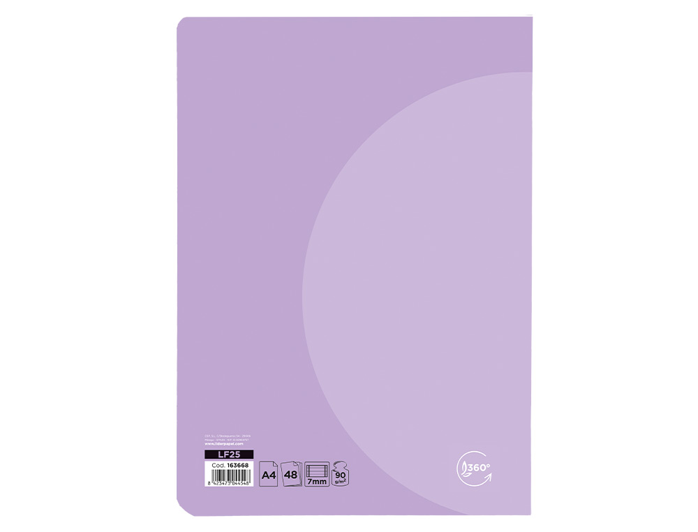LIBRETA LIDERPAPEL 360 TAPA DE PLASTICO A4 48 HOJAS 90GR HORIZONTAL CON DOBLE MARGEN COLORES PASTEL