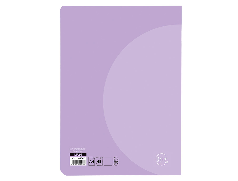 LIBRETA LIDERPAPEL 360 TAPA DE PLASTICO A5 48 HOJAS 90GR LISO SIN MARGEN COLORES PASTEL SURTIDOS
