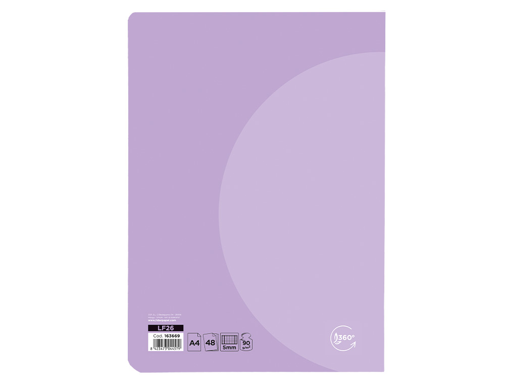 LIBRETA LIDERPAPEL 360 TAPA DE PLASTICO A5 48 HOJAS 90GR CUADRO 5 MM CON DOBLE MARGEN COLORES PASTEL