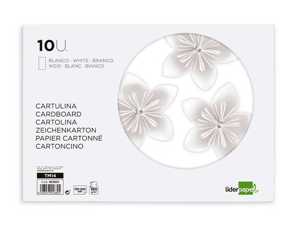 BLOC TRABAJOS MANUALES LIDERPAPEL CARTULINA 240X315MM 10 HOJAS COLOR BLANCO