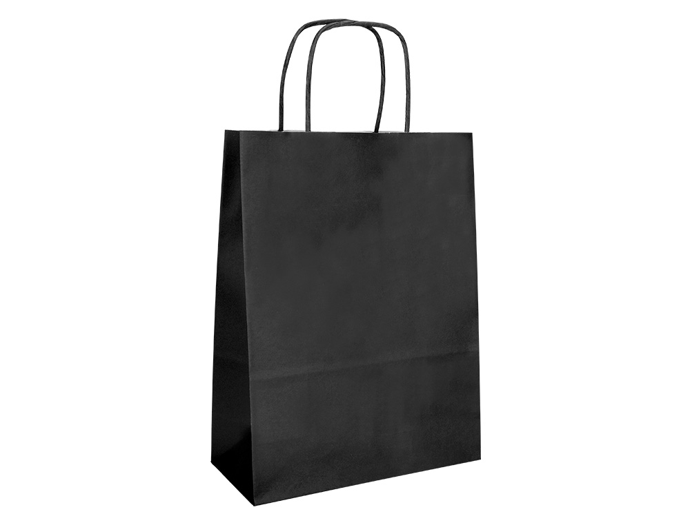 BOLSA PAPEL Q-CONNECT CELULOSA NEGRO S CON ASA RETORCIDA 240X320X100 MM