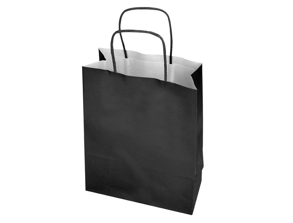 BOLSA PAPEL Q-CONNECT CELULOSA NEGRO S CON ASA RETORCIDA 240X320X100 MM