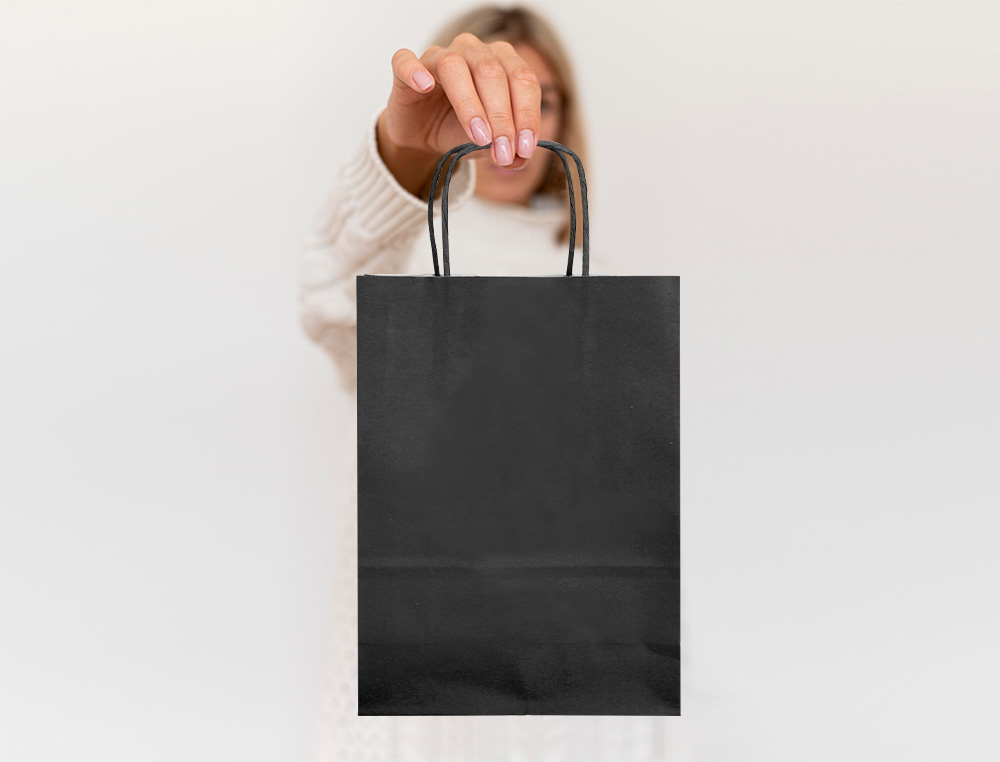 BOLSA PAPEL Q-CONNECT CELULOSA NEGRO S CON ASA RETORCIDA 240X320X100 MM