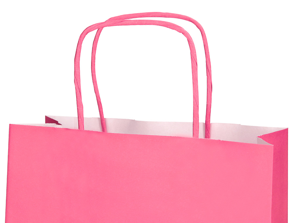 BOLSA PAPEL Q-CONNECT CELULOSA ROSA M CON ASA RETORCIDA 270X370X120 MM