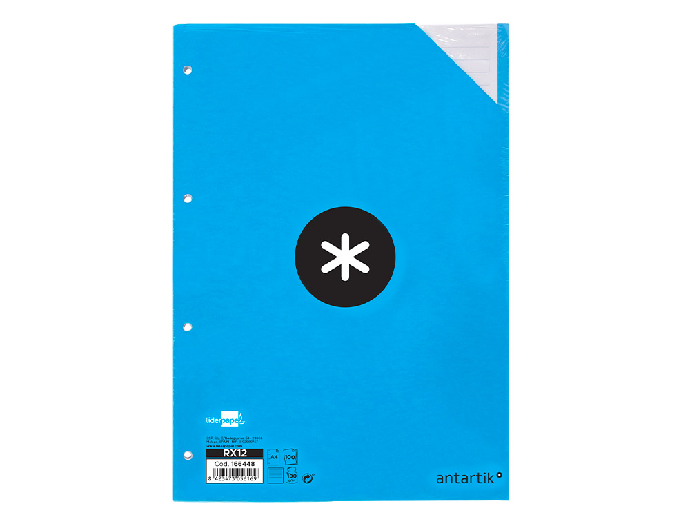 RECAMBIO ANTARTIK A4 100 HOJAS 100GR RAYADO HORIZONTAL 4 TALADROS BANDAS DE 5 COLORES