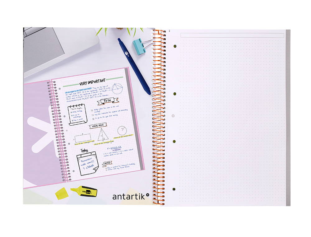 CUADERNO ESPIRAL A4 MICRO ANTARTIK DOTS TAPA FORRADA 80H 90 GR RAYADO PUNTOS 1 BANDA 4 TALADROS AMARILLO