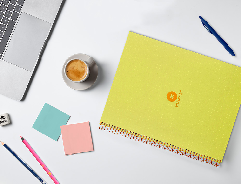 CUADERNO ESPIRAL A4 MICRO ANTARTIK DOTS TAPA FORRADA 80H 90 GR RAYADO PUNTOS 1 BANDA 4 TALADROS AMARILLO