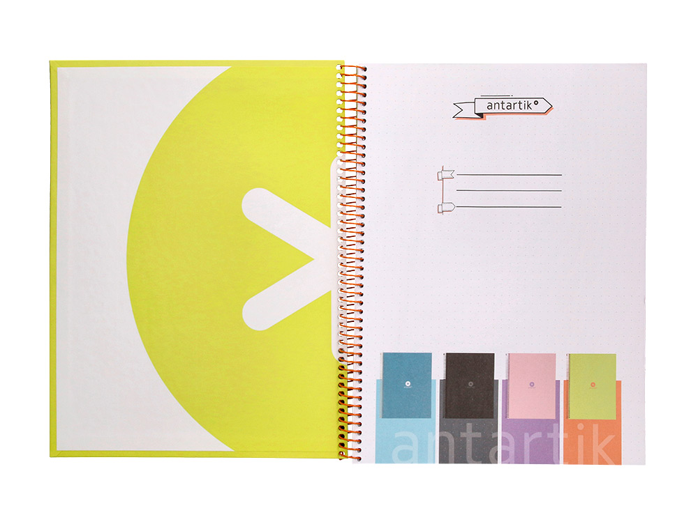 CUADERNO ESPIRAL A4 MICRO ANTARTIK DOTS TAPA FORRADA 80H 90 GR RAYADO PUNTOS 1 BANDA 4 TALADROS AMARILLO