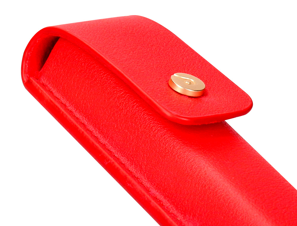 PLUMA Y ESTUCHE CUERO BELIUS PASSION DOR ALUMINIO TEXTURA CEPILLADA COLOR ROJO Y DORADO TINTA AZUL CAJA DE DISEO