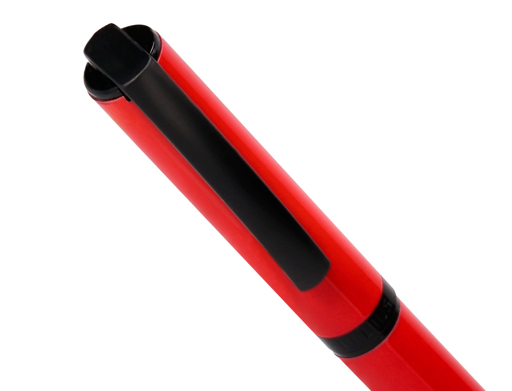 BOLIGRAFO BELIUS TURBO ALUMINIO COLOR ROJO Y NEGRO TINTA AZUL CAJA DE DISEO