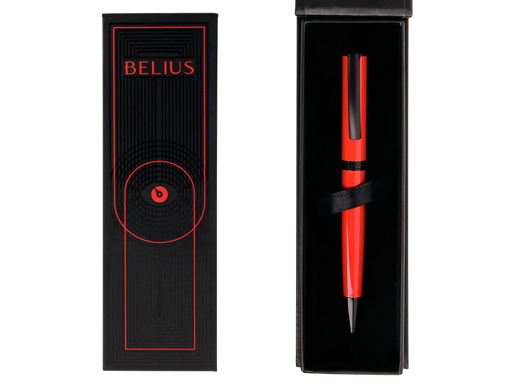 BOLIGRAFO BELIUS TURBO ALUMINIO COLOR ROJO Y NEGRO TINTA AZUL CAJA DE DISEO