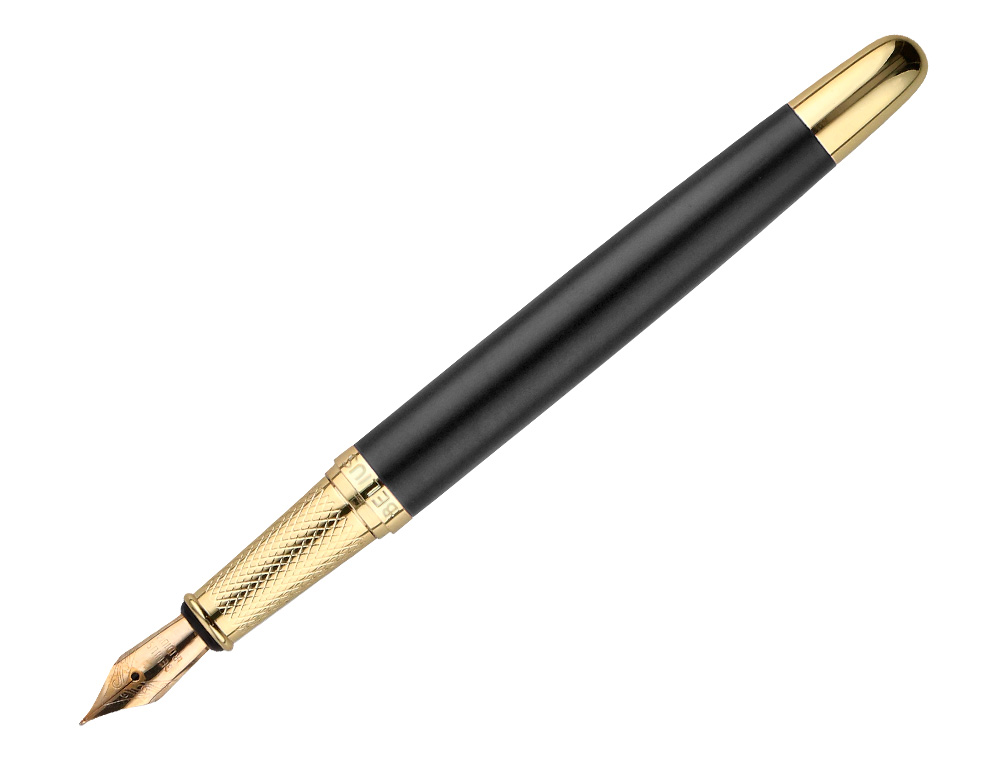 PLUMA BELIUS SOIREE ALUMINIO COLOR ART DECO NEGRO Y DORADO TINTA AZUL CAJA DE DISEO