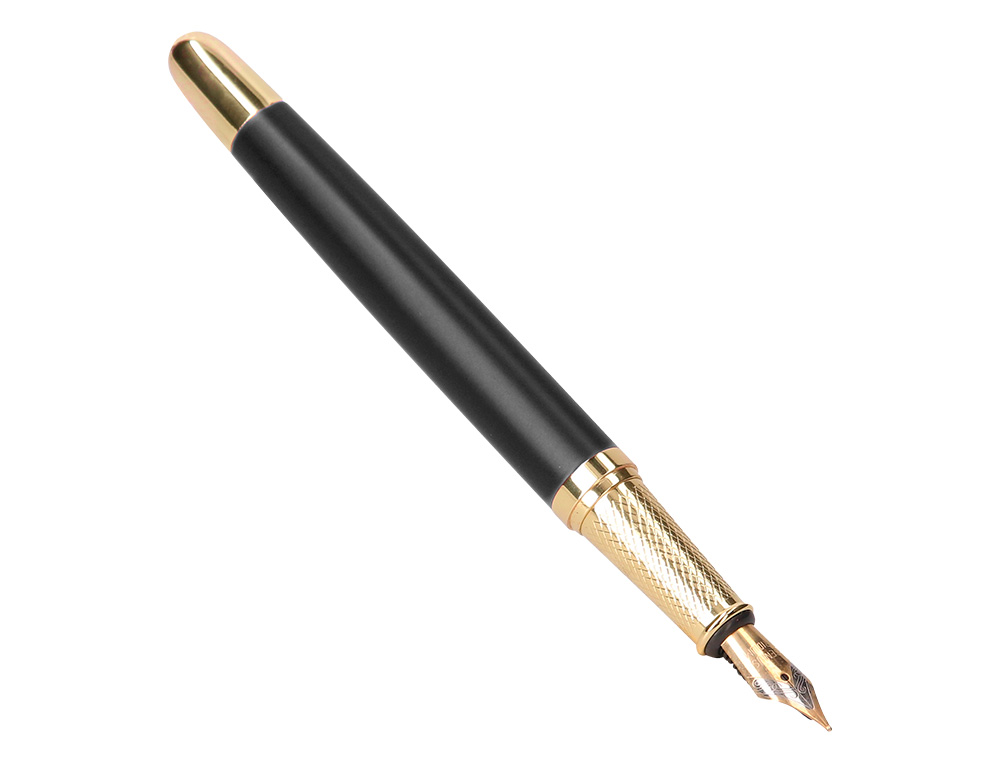 PLUMA BELIUS SOIREE ALUMINIO COLOR ART DECO NEGRO Y DORADO TINTA AZUL CAJA DE DISEO