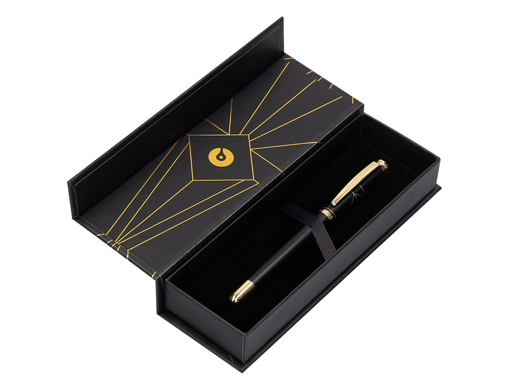PLUMA BELIUS SOIREE ALUMINIO COLOR ART DECO NEGRO Y DORADO TINTA AZUL CAJA DE DISEO