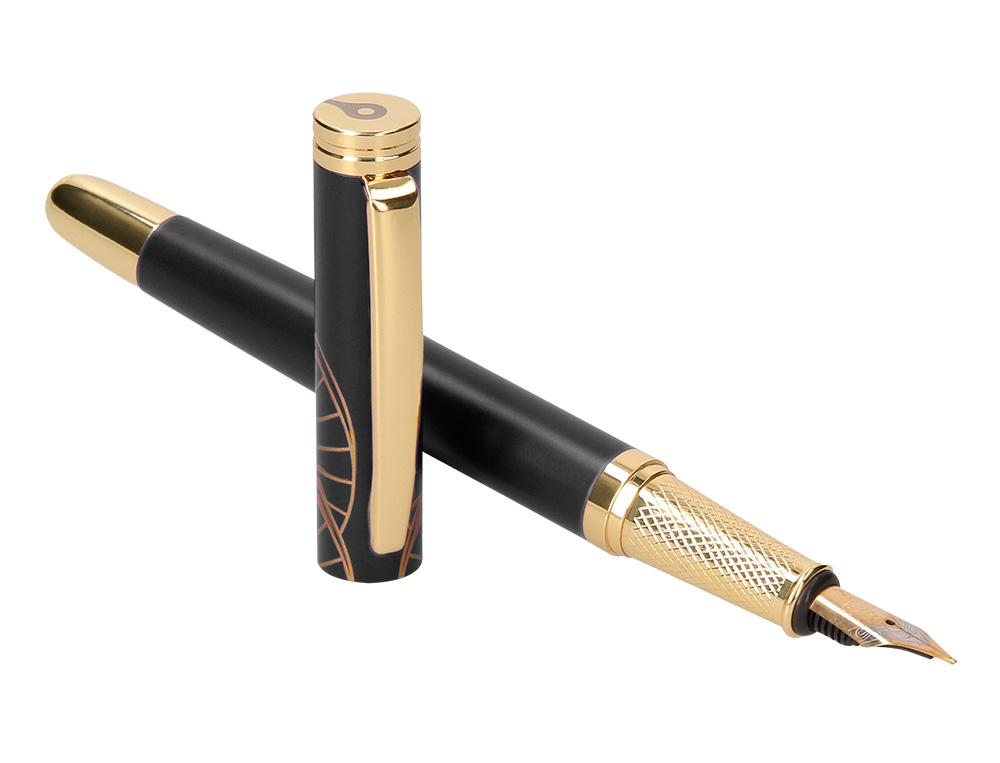 PLUMA BELIUS SOIREE ALUMINIO COLOR ART DECO NEGRO Y DORADO TINTA AZUL CAJA DE DISEO