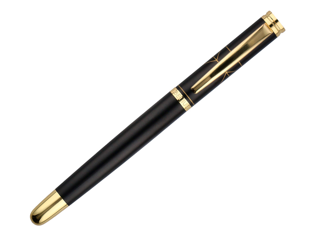 PLUMA BELIUS SOIREE ALUMINIO COLOR ART DECO NEGRO Y DORADO TINTA AZUL CAJA DE DISEO