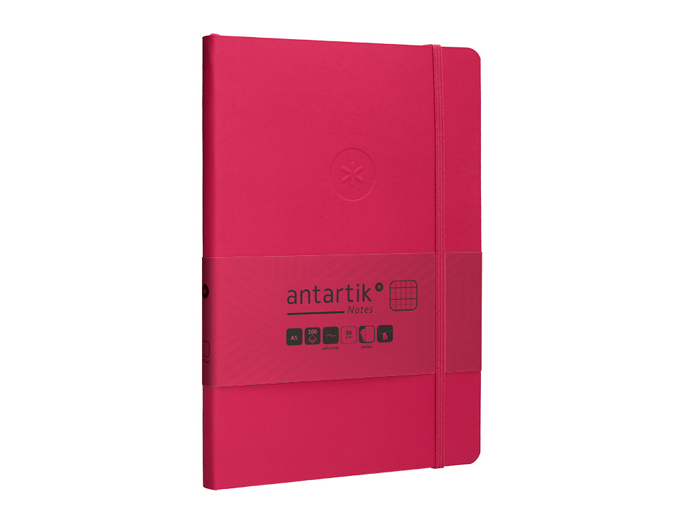 CUADERNO CON GOMILLA ANTARTIK NOTES TAPA BLANDA A5 HOJAS CUADRICULA BURDEOS 80 HOJAS 80 GR FSC