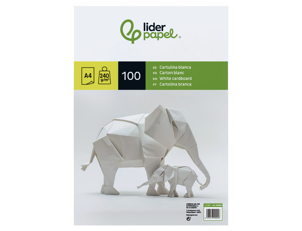 CARTULINA LIDERPAPEL A4 240G/M2 BLANCO PAQUETE DE 100 HOJAS