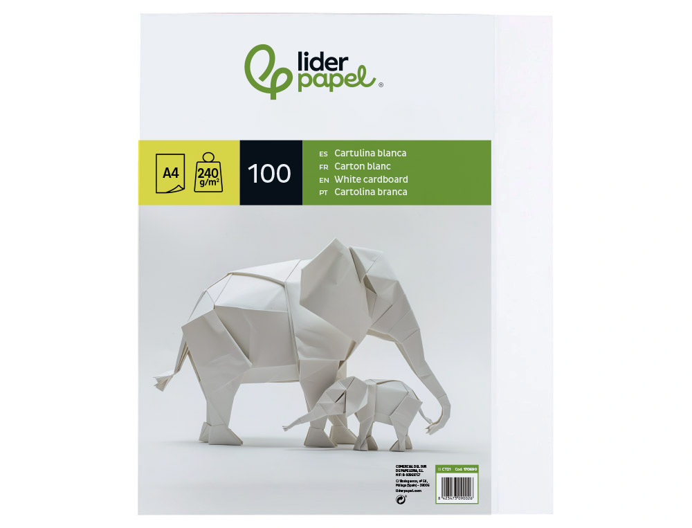 CARTULINA LIDERPAPEL A4 240G/M2 BLANCO PAQUETE DE 100 HOJAS