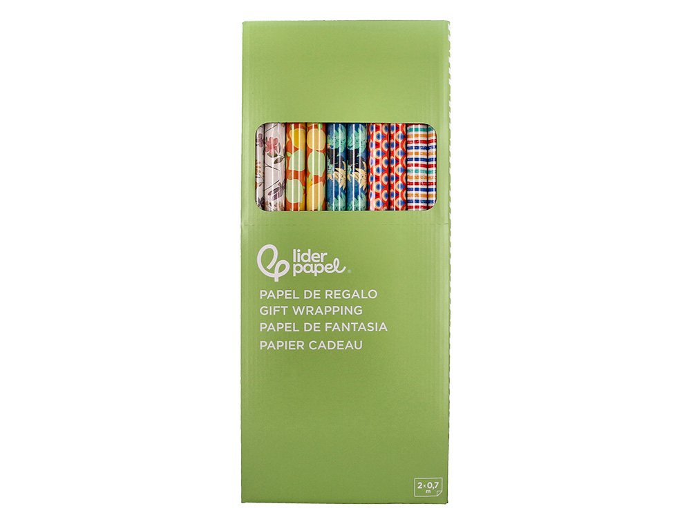 PAPEL DE REGALO LIDERPAPEL TODO AÑO ROLLO ANCHO 70 CM LONGITUD 2 MT GRAMAJE 60 GR DISEÑOS SURTIDOS B-2025