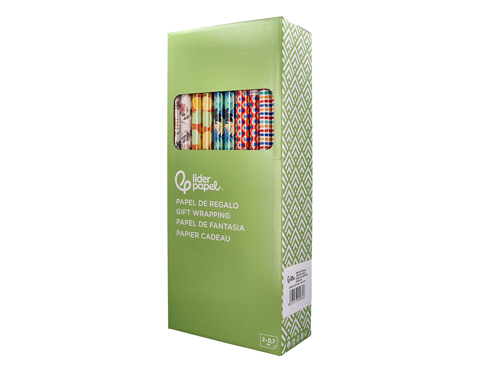 PAPEL DE REGALO LIDERPAPEL TODO AÑO ROLLO ANCHO 70 CM LONGITUD 2 MT GRAMAJE 60 GR DISEÑOS SURTIDOS B-2025