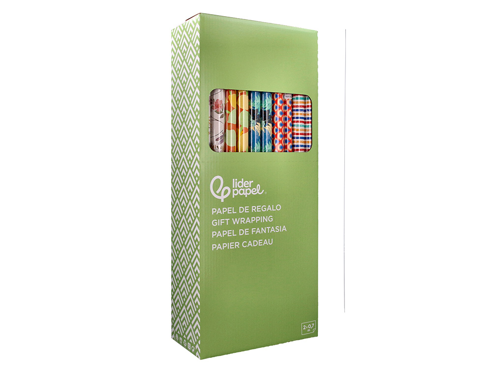 PAPEL DE REGALO LIDERPAPEL TODO AÑO ROLLO ANCHO 70 CM LONGITUD 2 MT GRAMAJE 60 GR DISEÑOS SURTIDOS B-2025