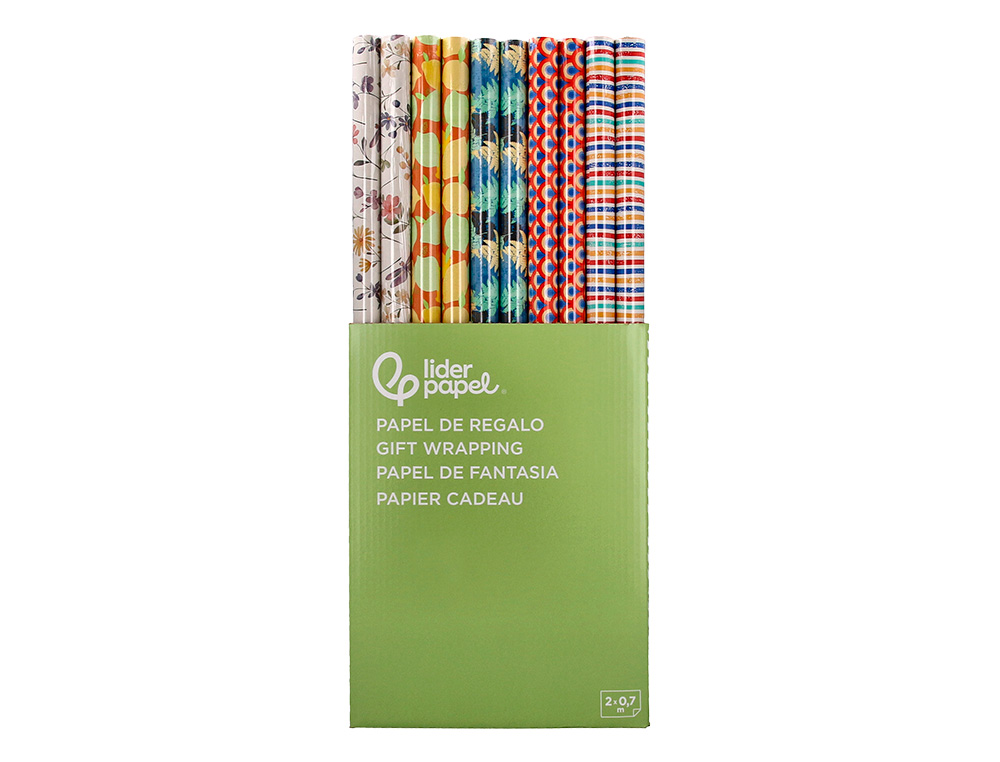 PAPEL DE REGALO LIDERPAPEL TODO AÑO ROLLO ANCHO 70 CM LONGITUD 2 MT GRAMAJE 60 GR DISEÑOS SURTIDOS B-2025