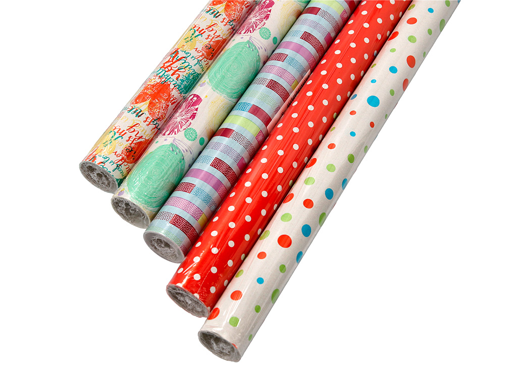 PAPEL DE REGALO LIDERPAPEL TODO AÑO ROLLO ANCHO 70 CM LONGITUD 2 MT GRAMAJE 60 GR DISEÑOS SURTIDOS C-2025