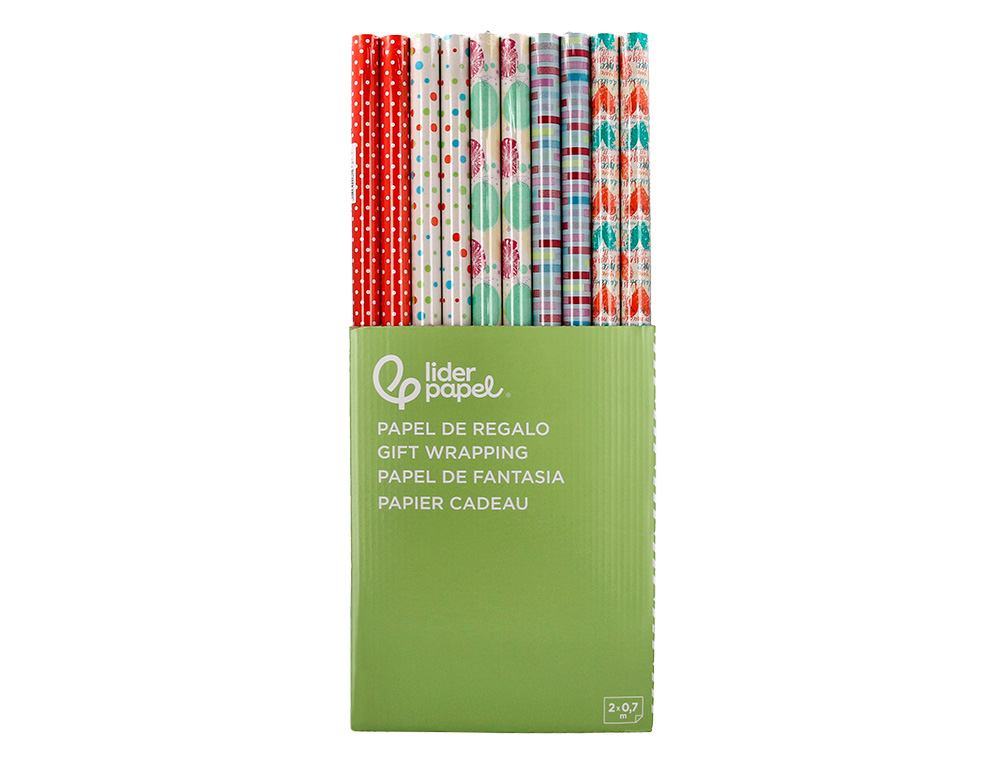 PAPEL DE REGALO LIDERPAPEL TODO AÑO ROLLO ANCHO 70 CM LONGITUD 2 MT GRAMAJE 60 GR DISEÑOS SURTIDOS C-2025