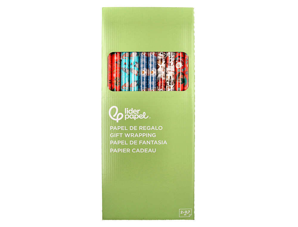 PAPEL DE REGALO LIDERPAPEL NAVIDAD ROLLO ANCHO 70 CM LONGITUD 2 MT GRAMAJE 60 GR DISEOS SURTIDOS C-2025