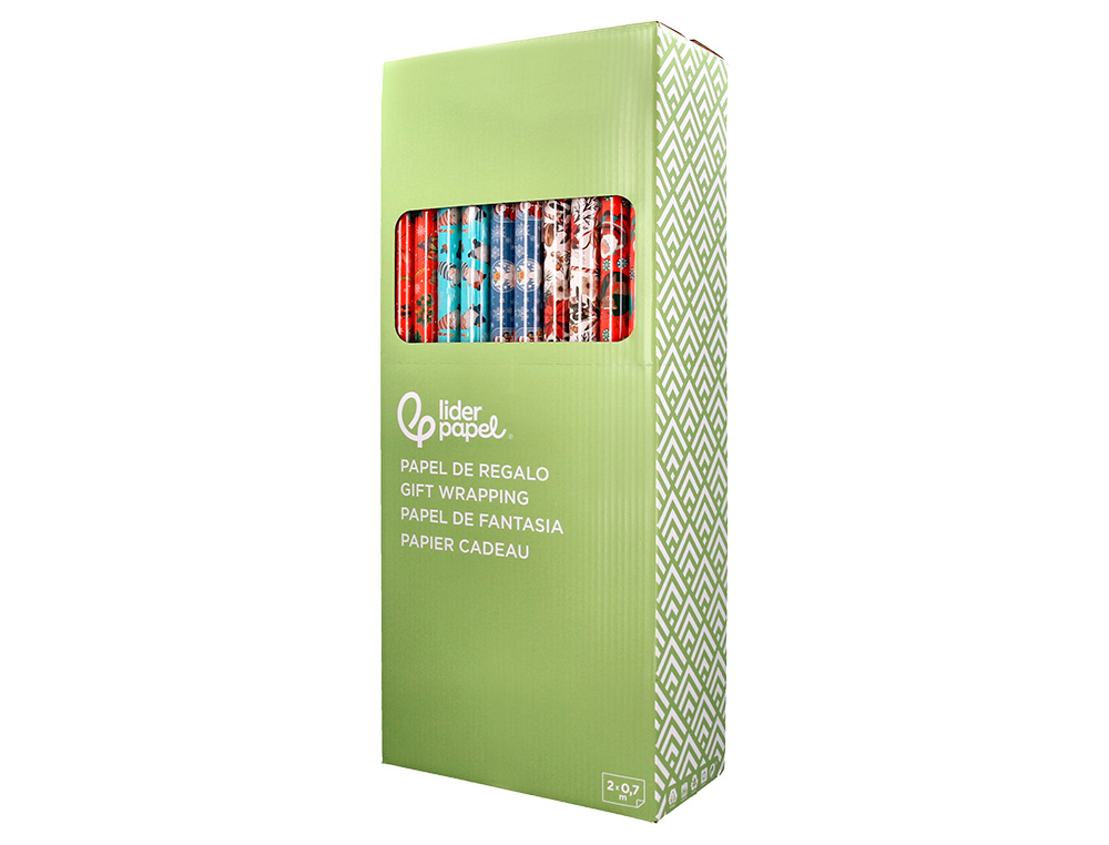 PAPEL DE REGALO LIDERPAPEL NAVIDAD ROLLO ANCHO 70 CM LONGITUD 2 MT GRAMAJE 60 GR DISEOS SURTIDOS C-2025