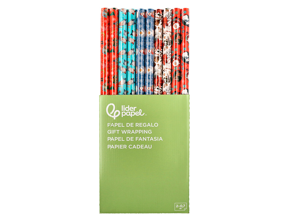 PAPEL DE REGALO LIDERPAPEL NAVIDAD ROLLO ANCHO 70 CM LONGITUD 2 MT GRAMAJE 60 GR DISEOS SURTIDOS C-2025
