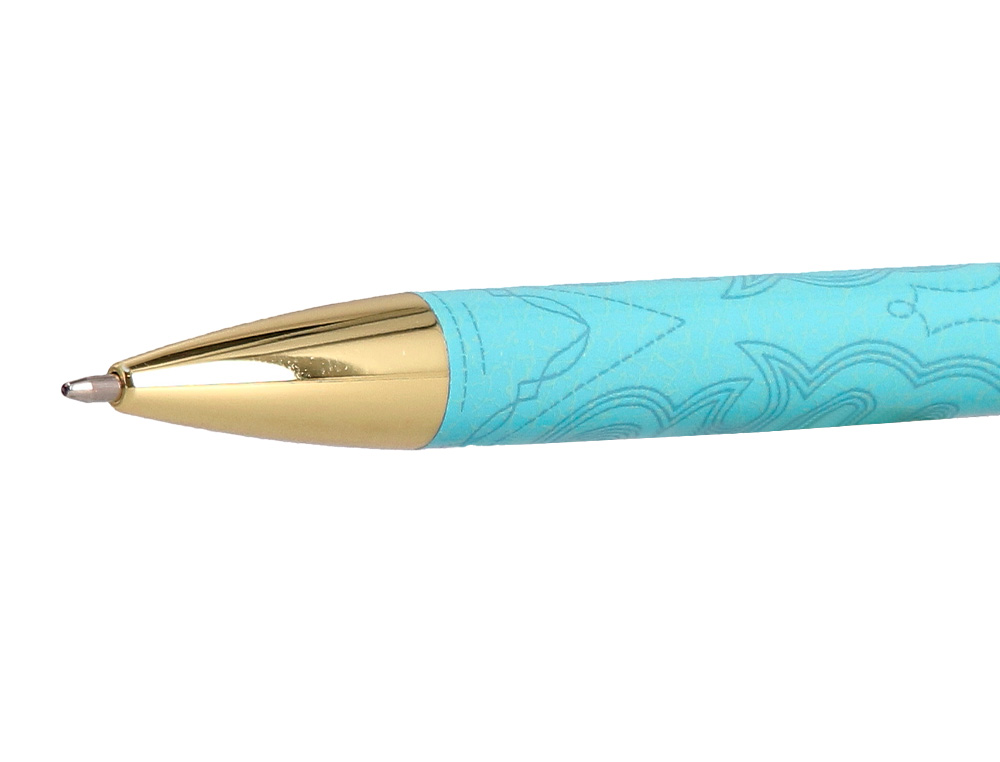 BOLIGRAFO BELIUS WILD WEST ALUMINIO COLOR TURQUESA DORADOTINTA COLOR AZUL CAJA DE DISEÑO