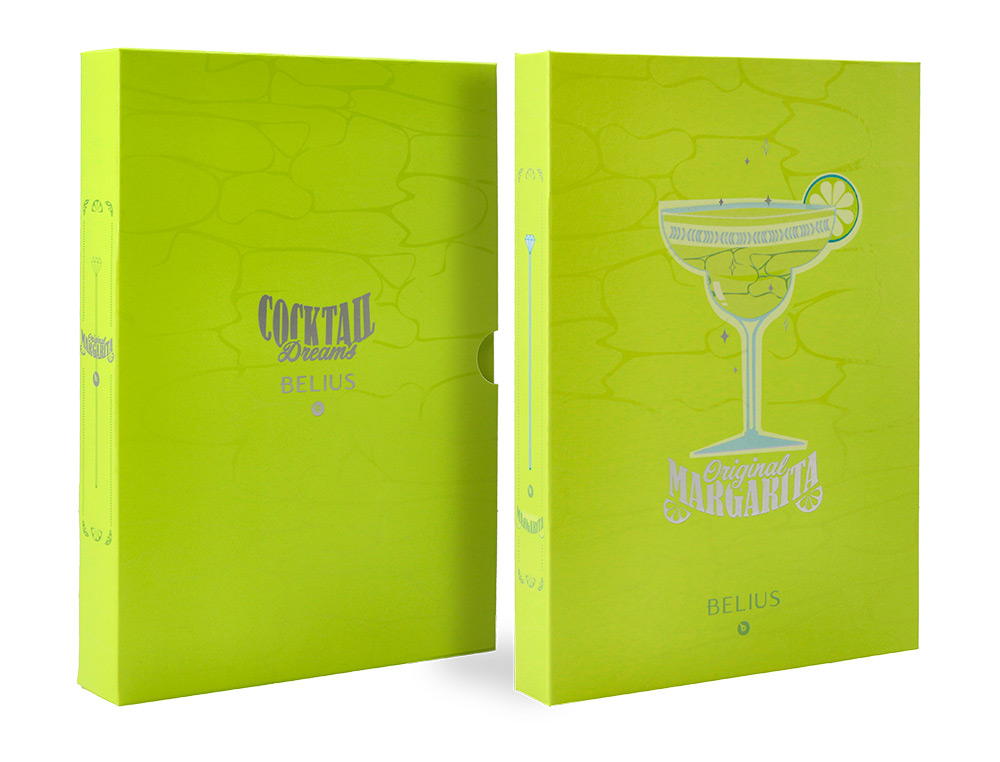 BOLIGRAFO Y WALLET BELIUS COCKTAILS MARGARITA ALUMINIO VERDE LIMA PLATEADO RELIEVE TINTA COLOR AZUL CAJA DE