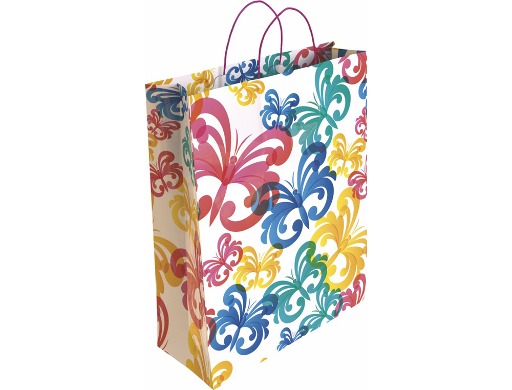 BOLSA PARA REGALO BASIKA PAPEL ESTUCADO 160 GR TODO AO CON ASA RETORCIDA TAMAO S 24+10X32 CM