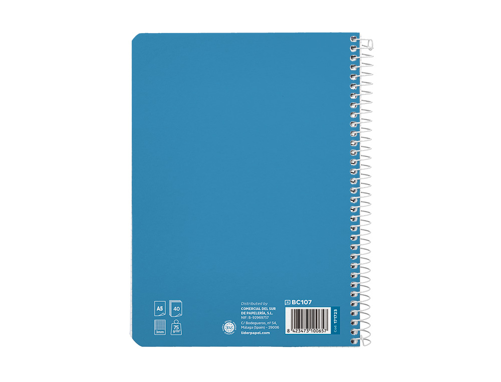 CUADERNO ESPIRAL LIDERPAPEL A5 PAUTAGUIA TAPA BLANDA 40H 75GR CUADRO PAUTADO 3MM COLOR AZUL