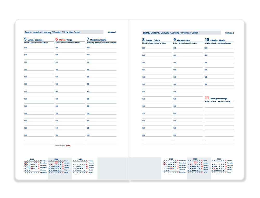 AGENDA ESPIRAL LIDERPAPEL CLASSIC A6 2026 SEMANA VISTA ROJO PAPEL 70 GR FSC