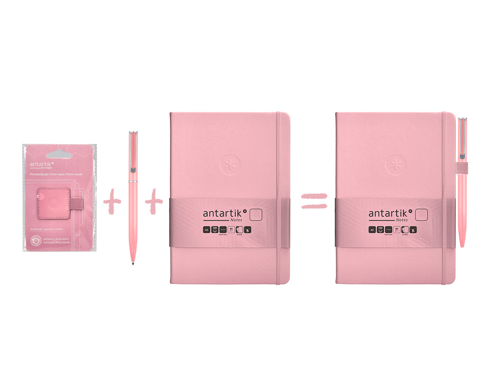 PORTABOLIGRAFO AUTOADHESIVO ANTARTIK PARA CUADERNO NOTE CON ELASTICO HASTA 15 MM GROSOR 1MM ROSA 40X40 MM