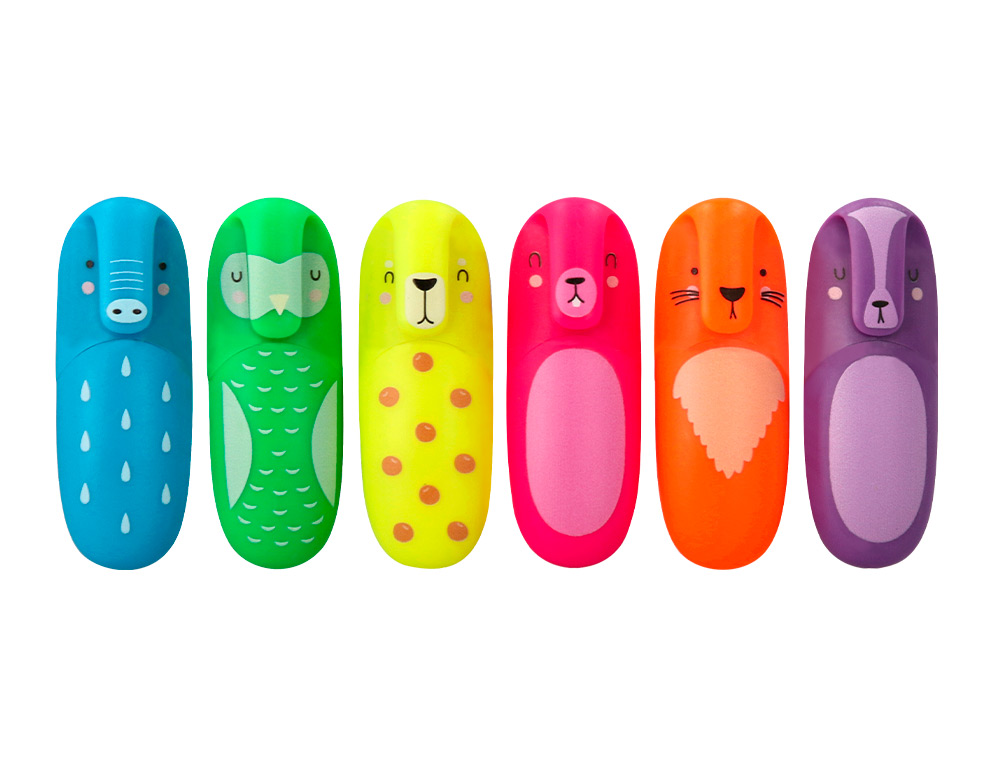 ROTULADOR IMAGINOVO FLUORESCENTE SAFARI GLOW NEON ANIMALES Y CLIP CAJA DE 6 UNIDADES SURTIDAS