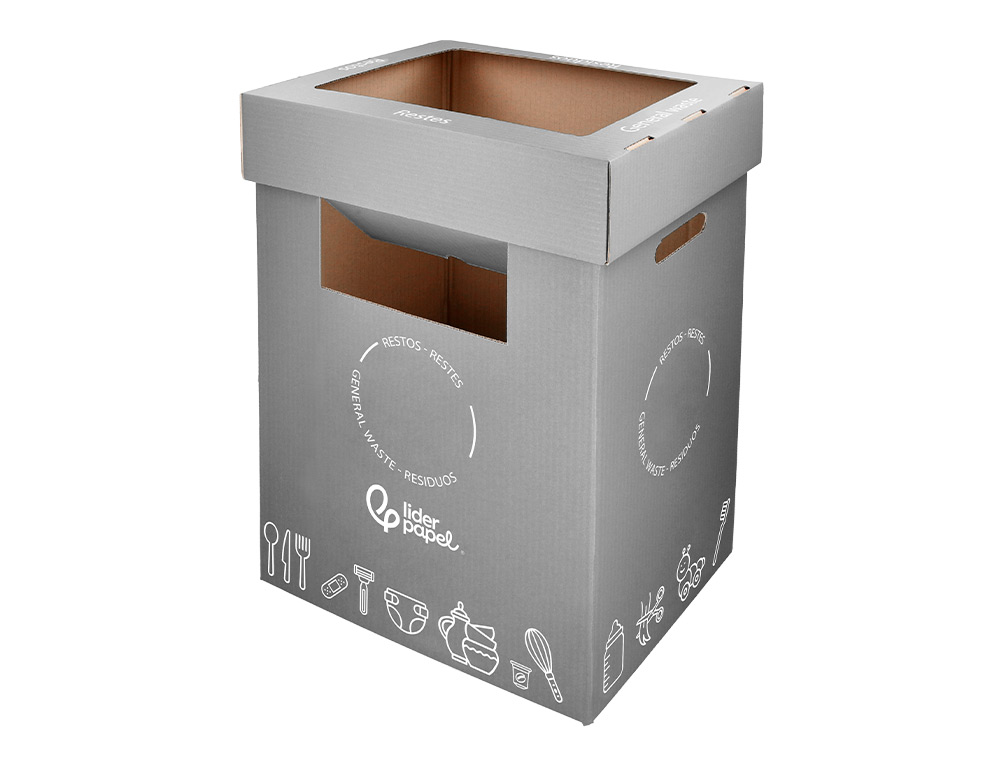 CONTENEDOR PAPELERA RECICLAJE LIDERPAPEL CARTON RECICLADO PARA RESTOS NO RECICLABLES 70 LITROS 450X350X650 MM GRIS