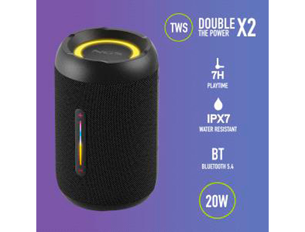 ALTAVOZ NGS ROLLER FURIA 2 TINY PORTATIL 20W BLUETOOTH LUCES RGB E IMPERMEABILIDAD IPX7 COLOR NEGRO