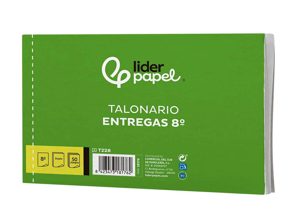 TALONARIO LIDERPAPEL ENTREGAS 8 ORIGINAL Y COPIA T228 APAISADO